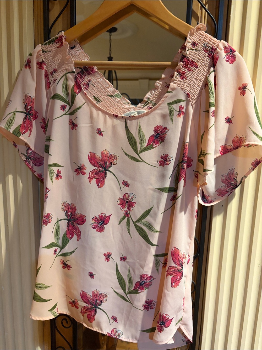 Pleione Pink Floral Off-Shoulder Blouse